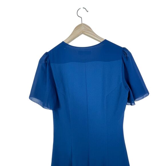 Reiss Women's Natalia V-Neck Fit And Flare Mini Dress Sz 2 Blue Cap Sleeves - Picture 5 of 12